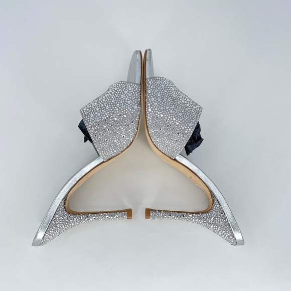 Larroude Colette Crystal & Suede Mule Heels w. Rhinestones in Silver Gray 9 - Picture 7 of 14